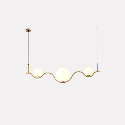 Scandinavian Minimalist Wave Hardware Frame Glass Shade 2/3-Light Island Light Chandelier