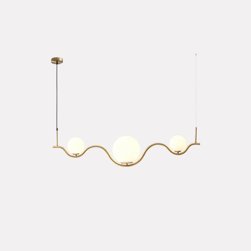 Scandinavian Minimalist Wave Hardware Frame Glass Shade 2/3-Light Island Light Chandelier