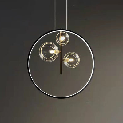 Lustre Suspendu Moderne Minimaliste Cercle Orbe Fer Verre 1/3/5 Lumière Pour Salon 