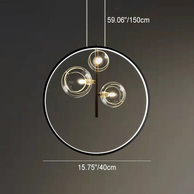 Lustre Suspendu Moderne Minimaliste Cercle Orbe Fer Verre 1/3/5 Lumière Pour Salon 