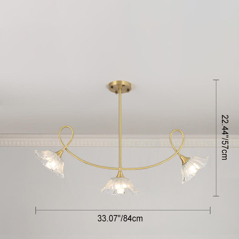 Lámpara de araña tradicional vintage de vidrio floral, madera y cobre con ramas de cristal de 3/6/8 luces para sala de estar 