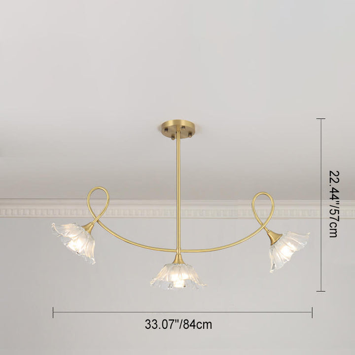 Lámpara de araña tradicional vintage de vidrio floral, madera y cobre con ramas de cristal de 3/6/8 luces para sala de estar 