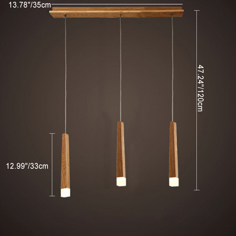 Lustre de style rustique traditionnel en bois carré long avec LED pour salle à manger 