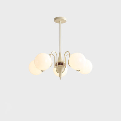 Lustre contemporain rétro à branches courbées avec tige ronde et boules en fer et verre 3/5 lumières pour salon 