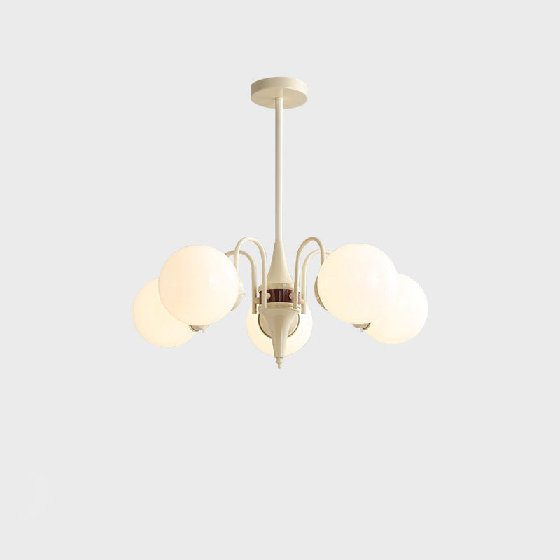 Lustre contemporain rétro à branches courbées avec tige ronde et boules en fer et verre 3/5 lumières pour salon 