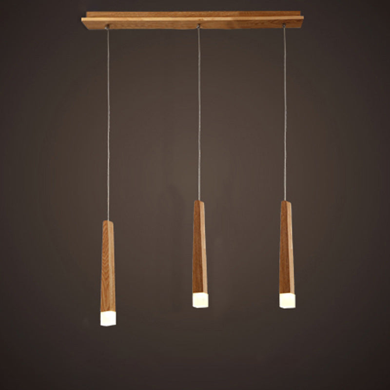 Lustre de style rustique traditionnel en bois carré long avec LED pour salle à manger 