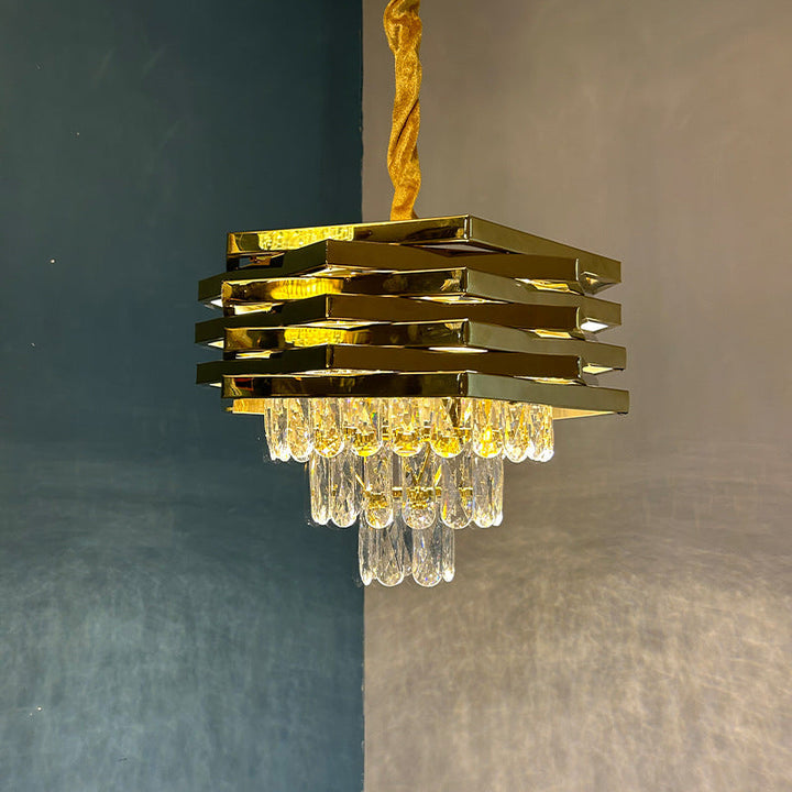 Contemporary Luxury Square Stacked Branch Crystal Metal Stainless Steel 5/7/8/9-Light Chandelier For Living Room