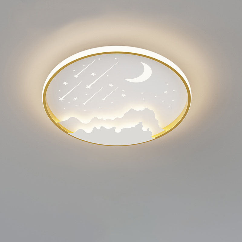 Modern Simplicity Iron Round Children LED Flush Mount Ceiling Light For Bedroom