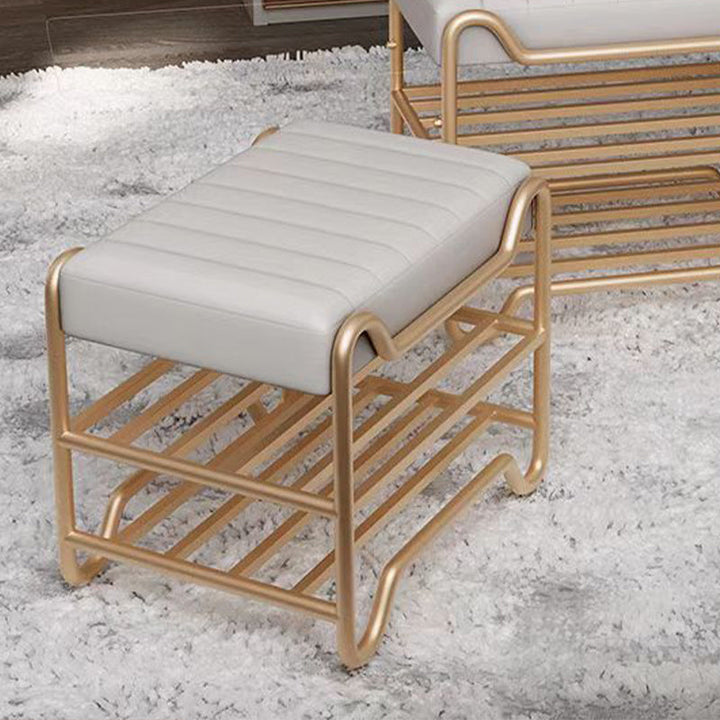 Modern Luxury Upholstered Rectangular Synthetic Fabric Sponge Portable Footstool Backless Armless For Entryways