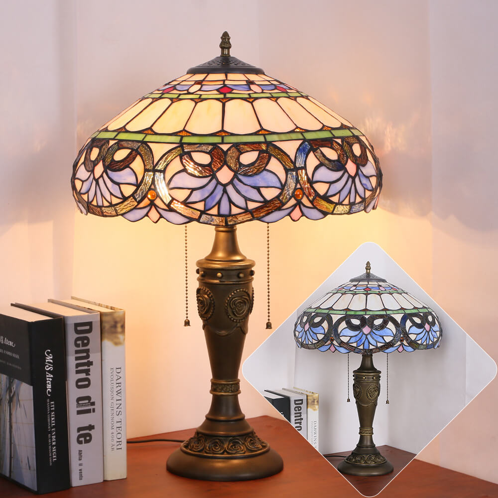 Vintage Tiffany Pfirsich Herz Barock Buntglas 2/3-Licht Tischlampe 