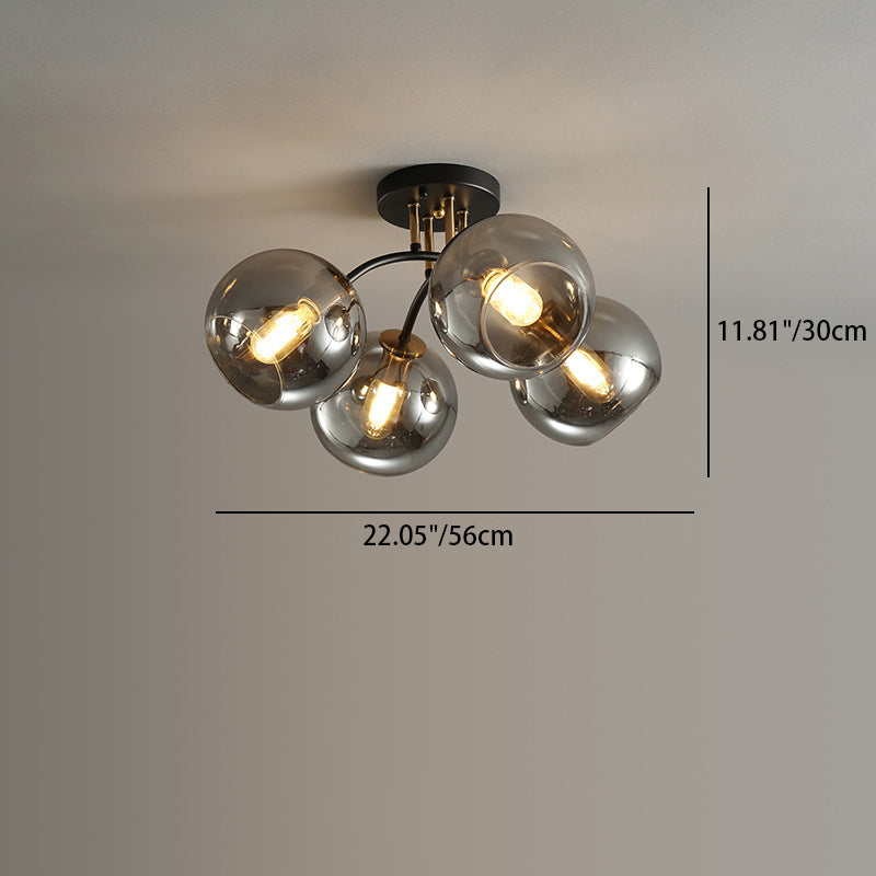 Lustre de plafond semi-encastré en fer et verre rond à branches contemporaines de luxe 4/6/8 pour chambre 