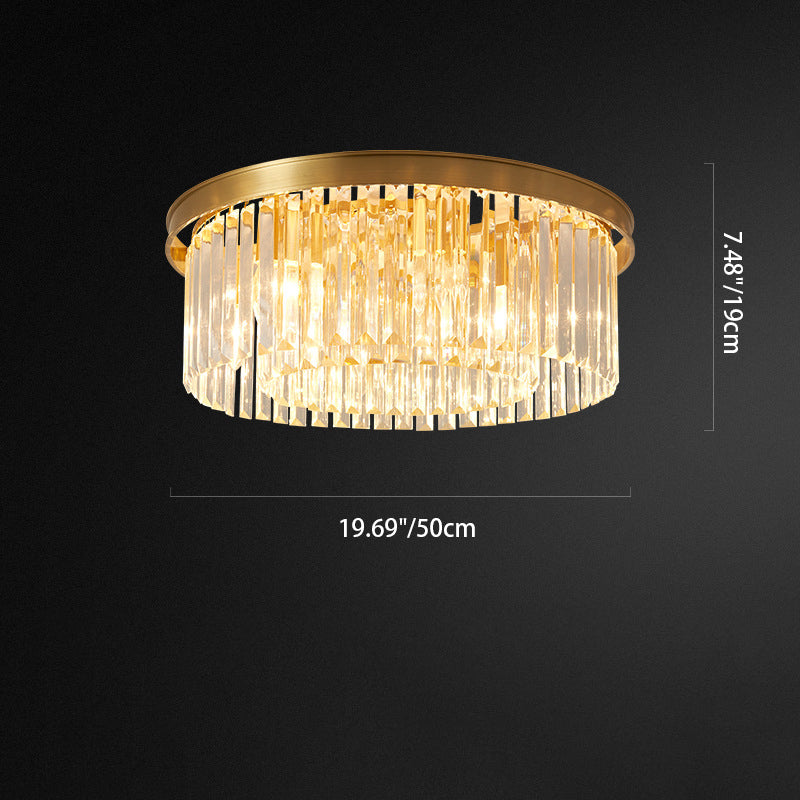 Modern Luxury Round Long Full Copper Crystal 4/5/6/8 Light Flush Mount Ceiling Light For Living Room