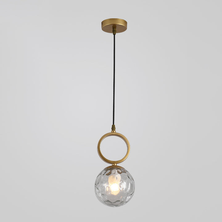 Lámpara colgante de una luz con anillo de bola de hierro de vidrio nórdico contemporáneo para mesita de noche 
