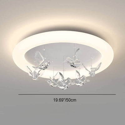 Contemporary Nordic Round Bird Iron Acrylic LED Flush Mount Ceiling Light For Bedroom