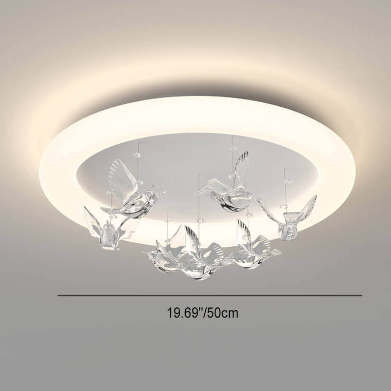 Contemporary Nordic Round Bird Iron Acrylic LED Flush Mount Ceiling Light For Bedroom