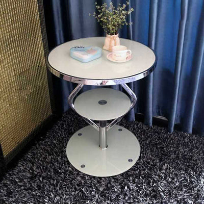 Zeitgenössischer nordischer runder Lutscher-Glas-Edelstahl-Beistelltisch 2-stufig für das Wohnzimmer 