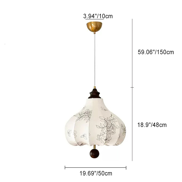 Lámpara colgante de 1 luz de hierro con tela de nogal en forma de castaña vintage tradicional para dormitorio 