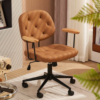 Moderno Minimalista Cuadrado Imitación de Cuero Madera Acero Silla Respaldo Reposabrazos Para Dormitorio 
