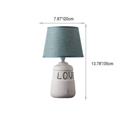 Moderne minimalistische runde Keramik Basis Stoff 1-Licht Tischlampe für Schlafzimmer 