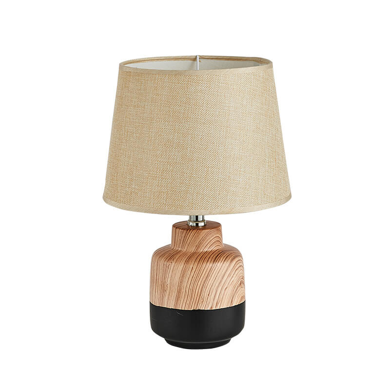 Moderne minimalistische Holzmaserung Stoff Keramik 1-Licht Tischlampe 