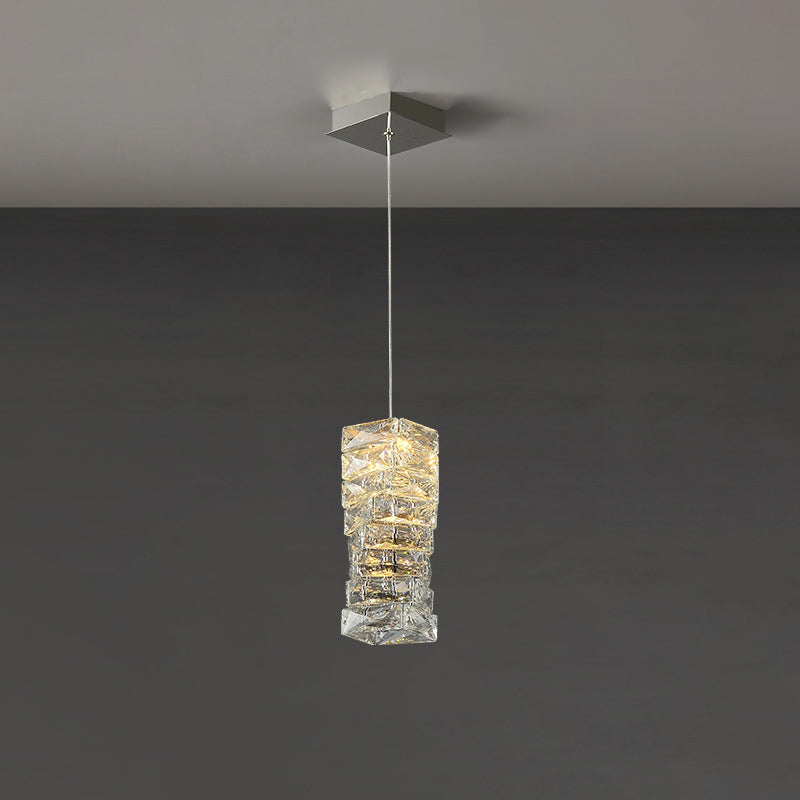 Lustre à LED en acier inoxydable de luxe contemporain avec pierres en cristal pour salon 