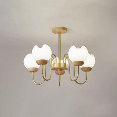 Lustre moderne mi-siècle floral en métal et en bois de caoutchouc rotomoulé 3/5/8 lumières pour salon 