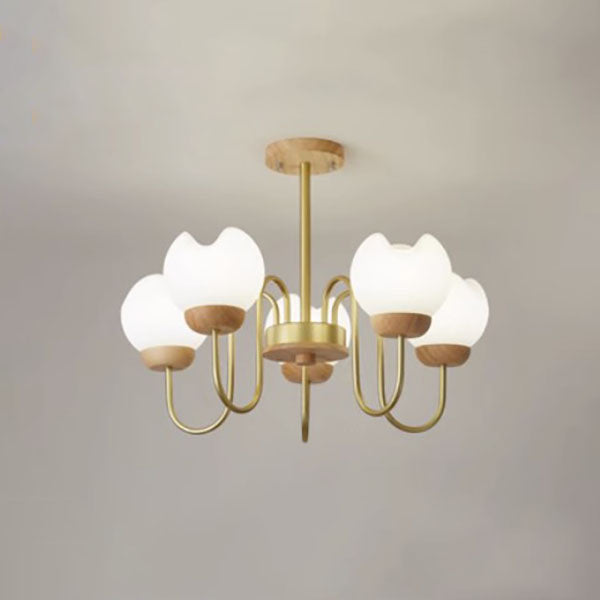 Modern Mid-Century Floral Metal Rubberwood Rotomolded 3/5/8 Light Chandelier For Living Room