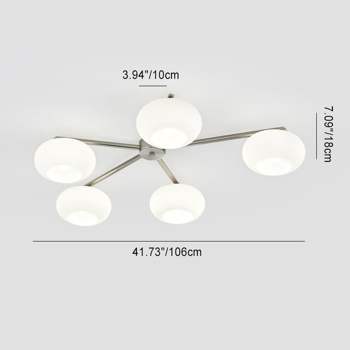 Moderne Mid-Century Eisen Glas Oval Shade 5-Licht Semi-Flush Mount Deckenleuchte Für Wohnzimmer 