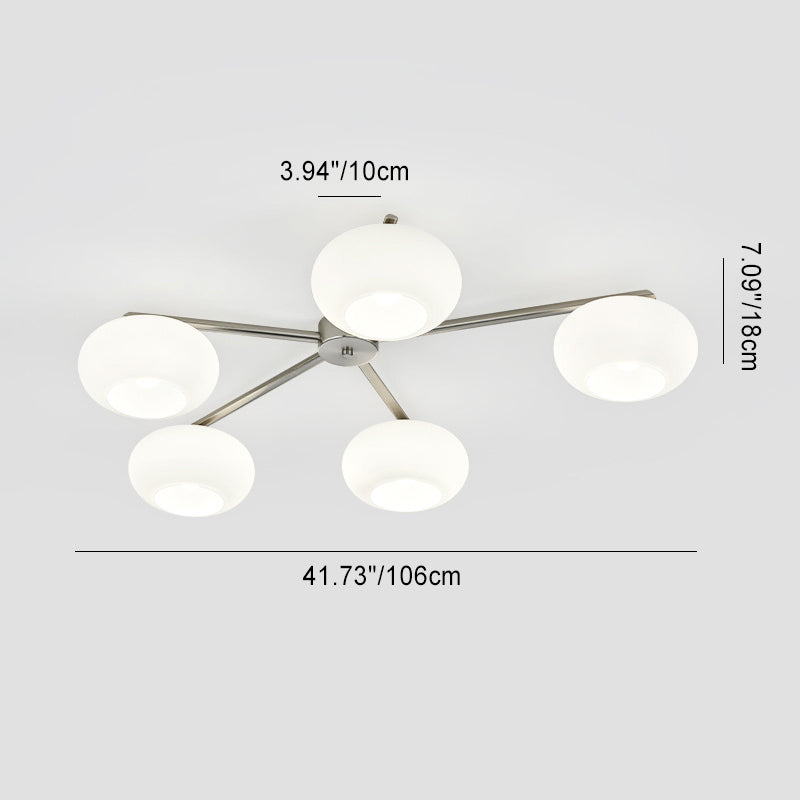 Moderne Mid-Century Eisen Glas Oval Shade 5-Licht Semi-Flush Mount Deckenleuchte Für Wohnzimmer 