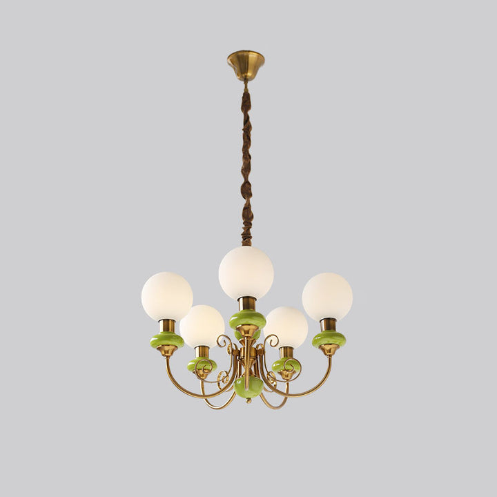 Traditioneller Vintage-Kronleuchter mit runder Kugel aus Eisen und Glas, 3/5 Lichter, für Wohnzimmer 