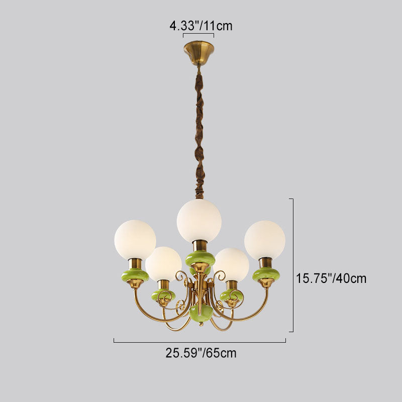 Traditioneller Vintage-Kronleuchter mit runder Kugel aus Eisen und Glas, 3/5 Lichter, für Wohnzimmer 