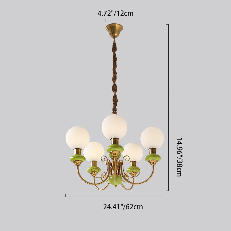 Traditional Vintage Round Ball Iron Glass 3/5 Light Chandelier For Living Room