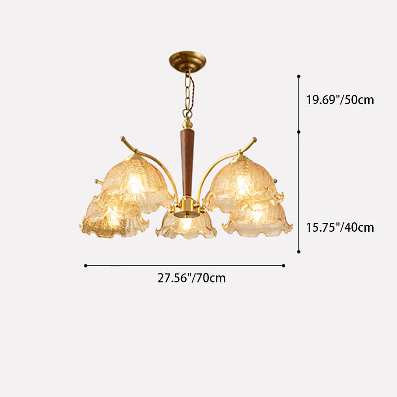 Traditional Vintage Petals All Copper Log Glass 3/5 Light Chandelier For Living Room