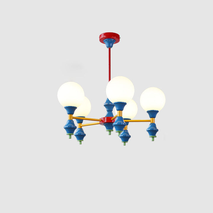 Zeitgenössischer nordischer Kronleuchter mit Eisenrahmen und Glaskugelschirm, 3/5 Lichter, für Wohnzimmer 