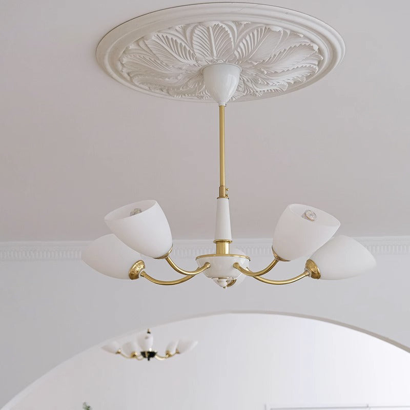 Zeitgenössische Vintage Creme Zweig Blume Messing Glas 3/5/8 Licht Kronleuchter Für Wohnzimmer 