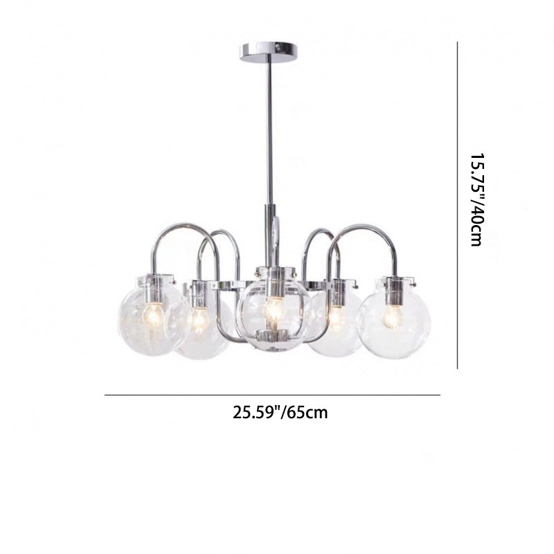 Moderner Mid-Century Glaskugelschirm Eisen 4/5/6-flammiger Kronleuchter für Wohnzimmer 