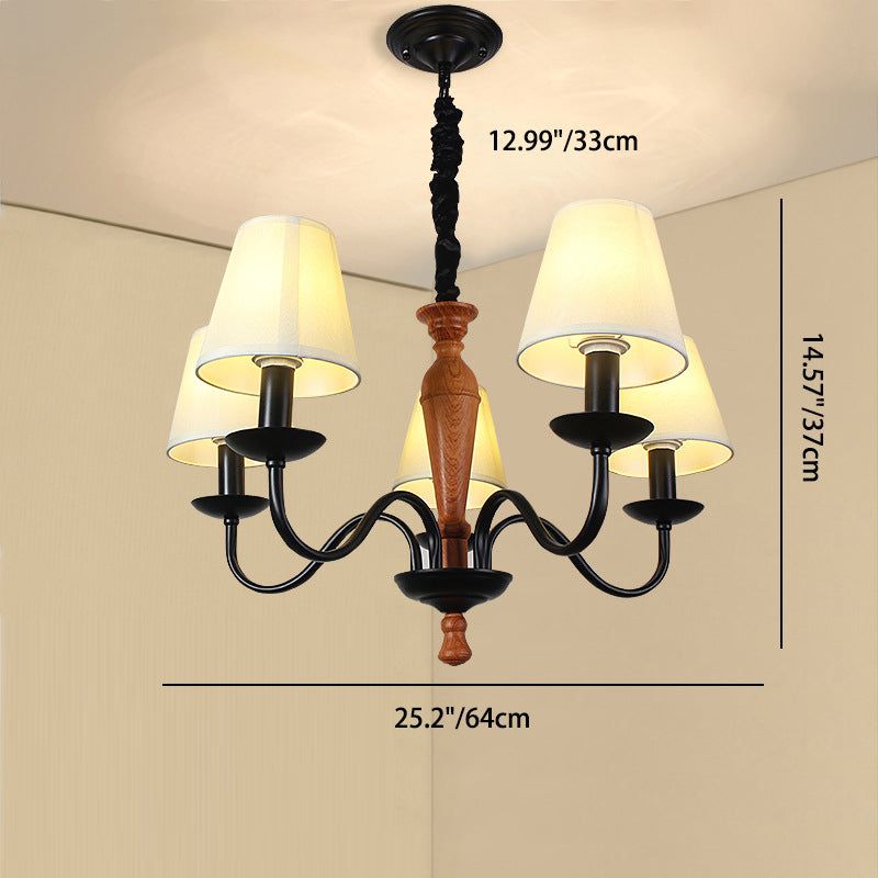 Contemporary Scandinavian Curved Rod Trapezoidal Candle Holder Iron Fabric 3/5/6-Light Chandelier For Living Room