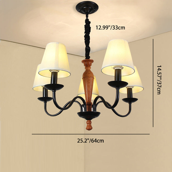 Contemporary Scandinavian Curved Rod Trapezoidal Candle Holder Iron Fabric 3/5/6-Light Chandelier For Living Room
