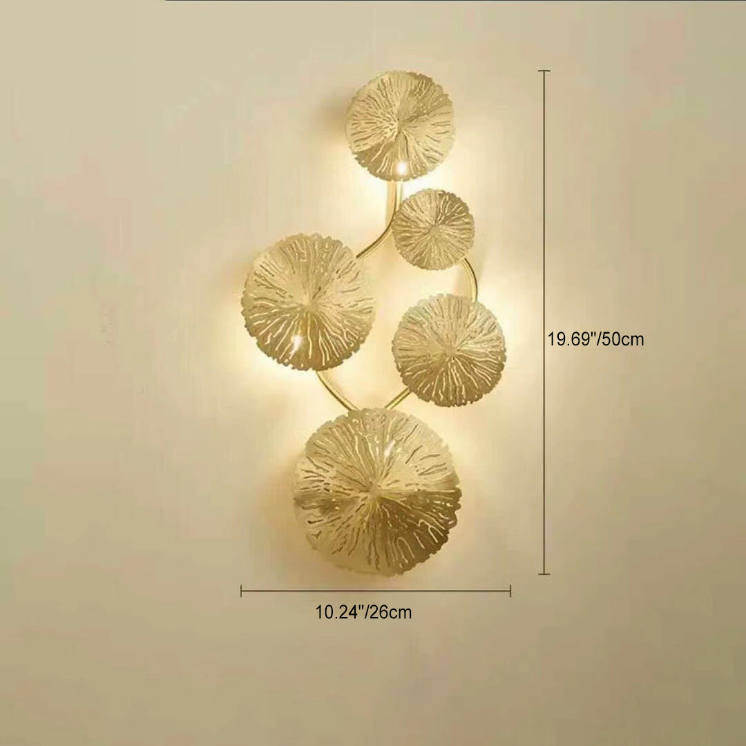 Applique murale moderne de luxe en forme de feuille de lotus en acier inoxydable avec 5 lumières pour le salon 