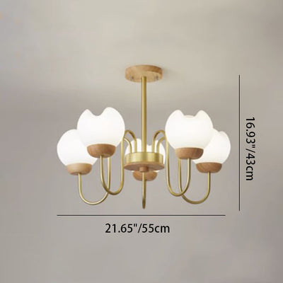 Lustre moderne mi-siècle floral en métal et en bois de caoutchouc rotomoulé 3/5/8 lumières pour salon 