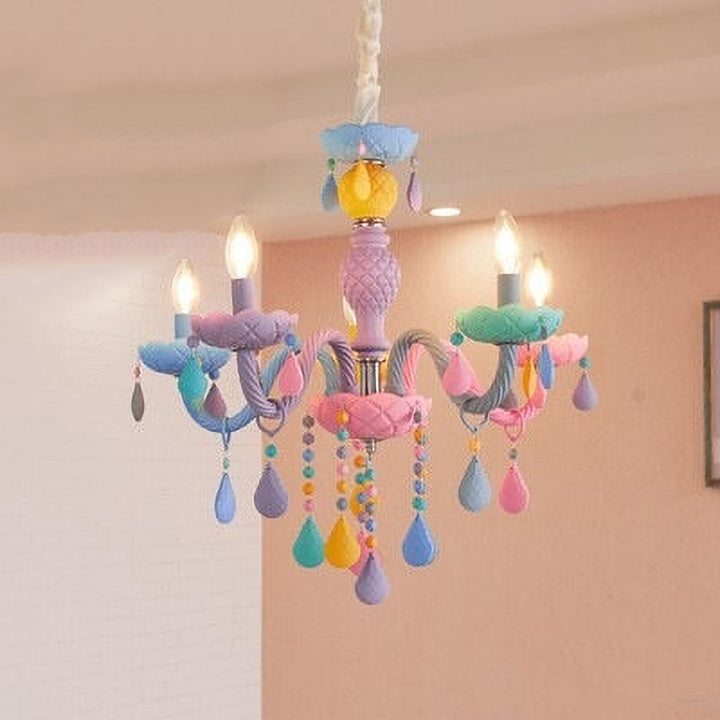 Chandelier de lumière moderne pour enfants Princesse Macaron Candélabre en verre cristal 5/6/8/10/12/15 