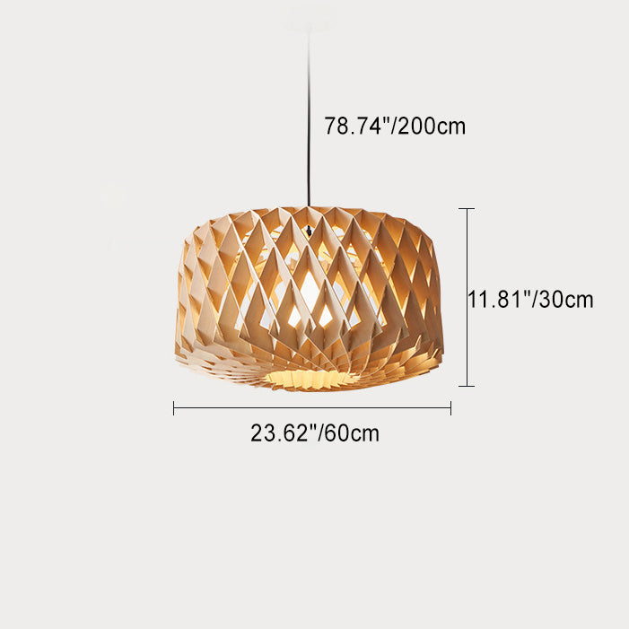 Moderne minimalistische runde Diamant Massivholz Skelett 1-Licht Pendelleuchte für Wohnzimmer 