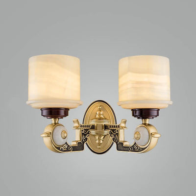 European Retro Light Luxury Copper Jade 1/2-Light Wall Sconce Lamp