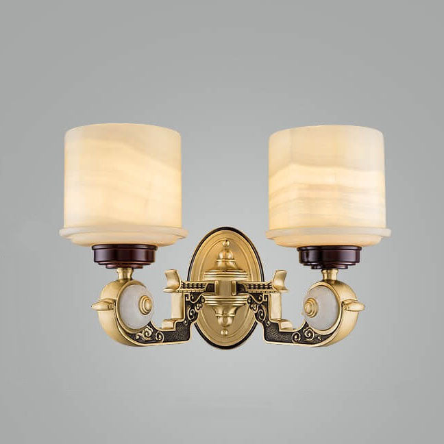 European Retro Light Luxury Copper Jade 1/2-Light Wall Sconce Lamp