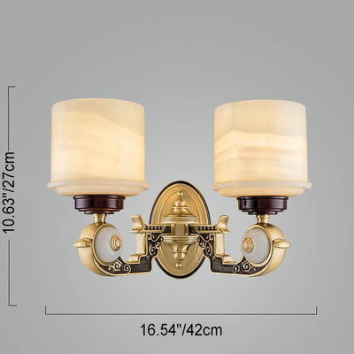 European Retro Light Luxury Copper Jade 1/2-Light Wall Sconce Lamp