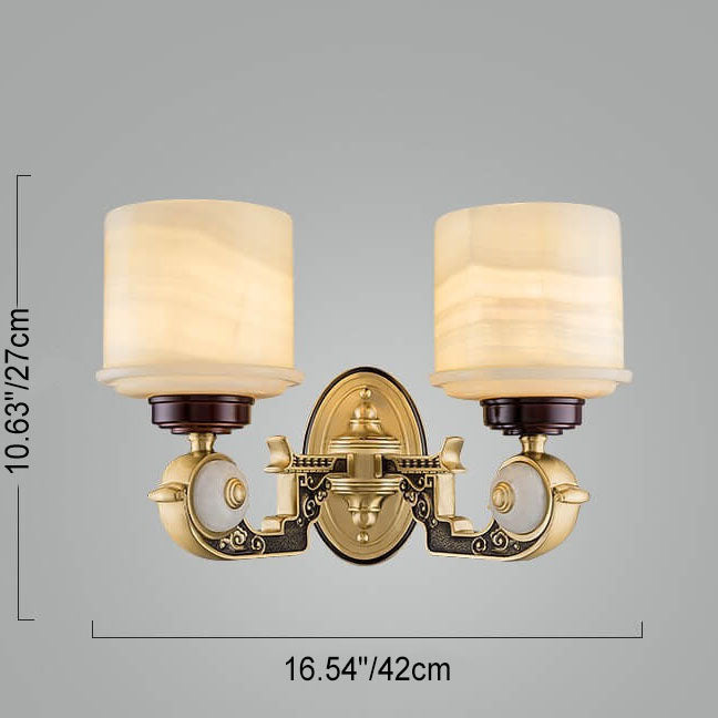 European Retro Light Luxury Copper Jade 1/2-Light Wall Sconce Lamp