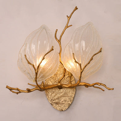 Zeitgenössische kreative Kupferglas Leave Branch 1/2 Licht Wandleuchte Lampe für Wohnzimmer 