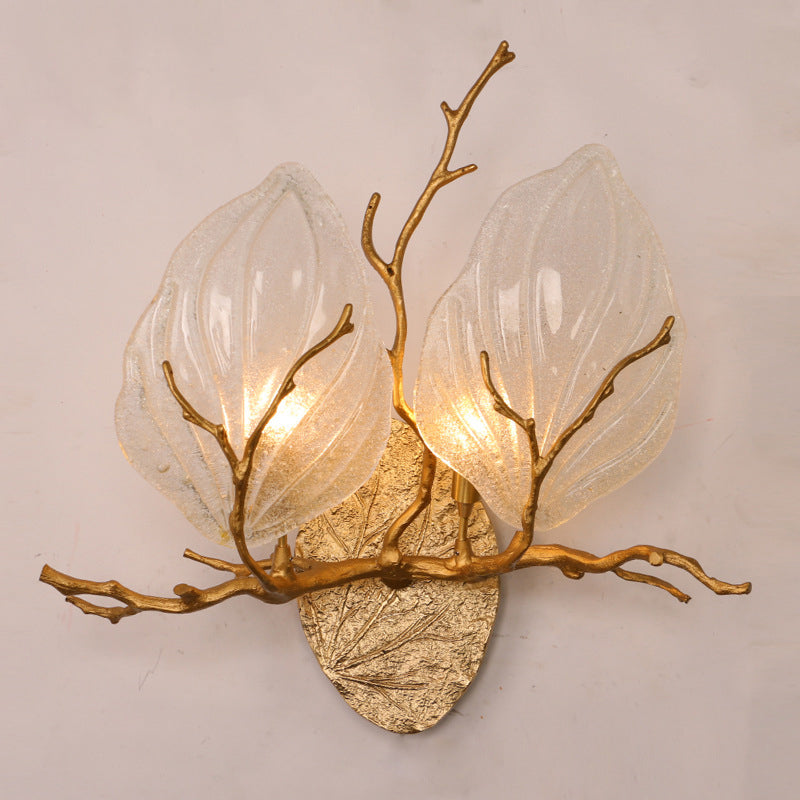 Zeitgenössische kreative Kupferglas Leave Branch 1/2 Licht Wandleuchte Lampe für Wohnzimmer 