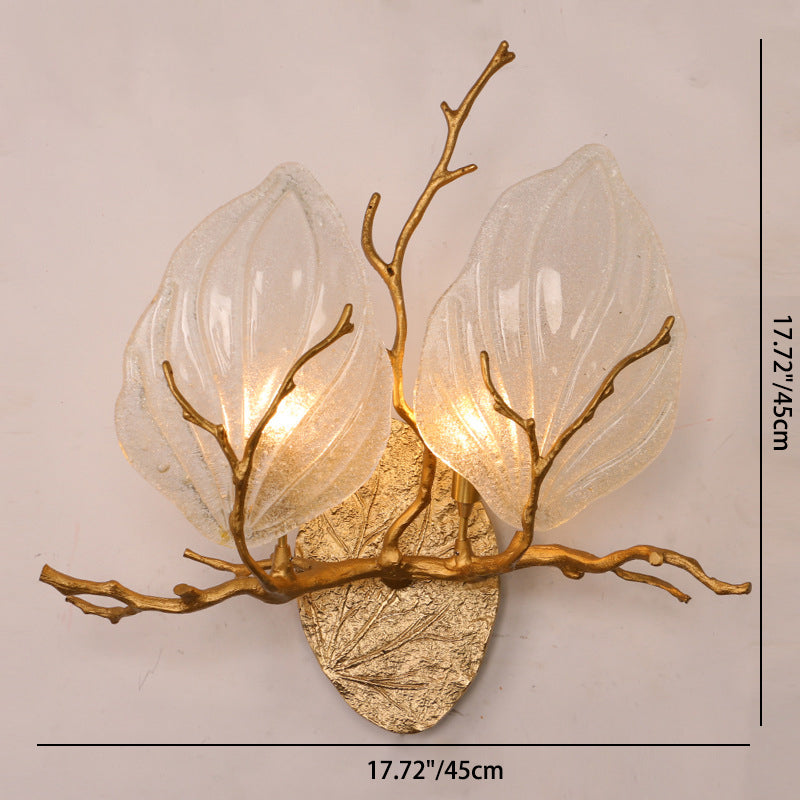 Zeitgenössische kreative Kupferglas Leave Branch 1/2 Licht Wandleuchte Lampe für Wohnzimmer 