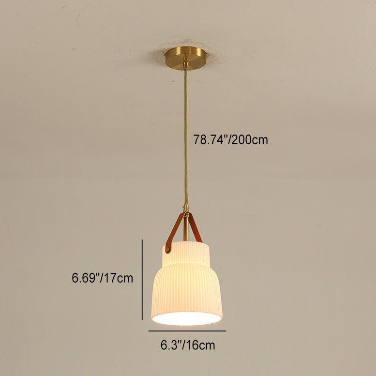 Japanese Light Luxury Ceramic Copper Round Mouth 1-Light Pendant Light